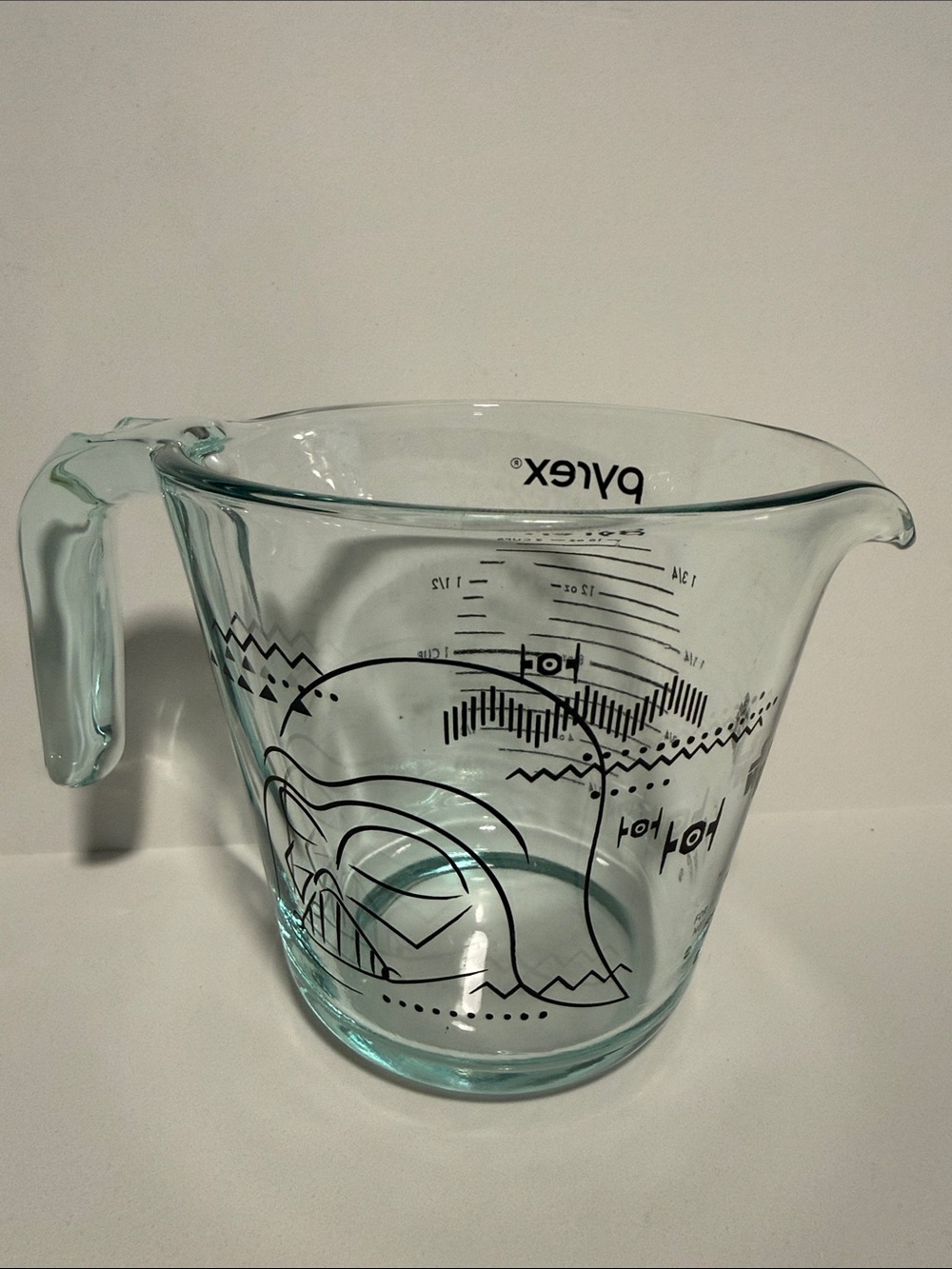 Pyrex Clear Glass Measuring Pitcher with Black Graphic Accents